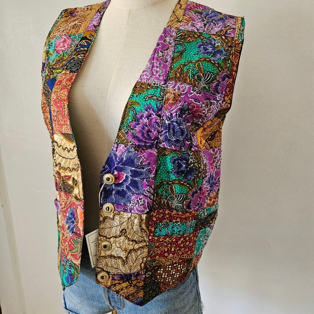 NEW Theo Batik Beaded Patchwork Hippie Vest M‎ Multicolor Boho NWT